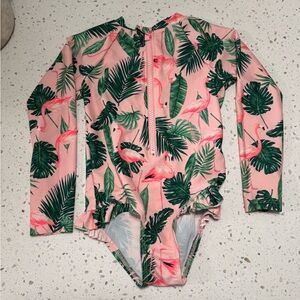 Old Navy Pink Girls Zip Up Long Sleeve Swimsuit with Ruffles
